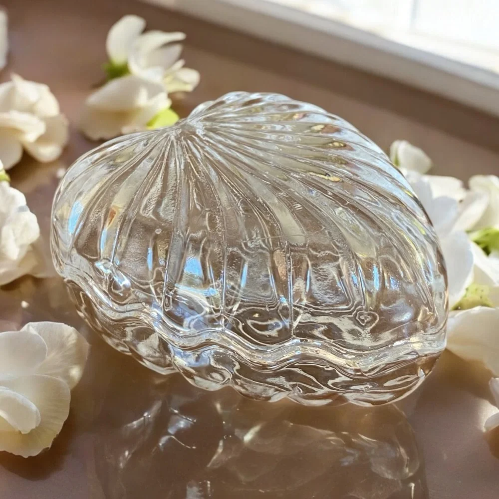 Vintage RCR Italian Lead Crystal Heart Trinket Box Ring Dish 1970s